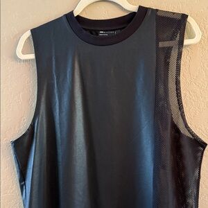 ASOS Design Mens Black Top Sleeveless Faux leather knit Mesh side Large